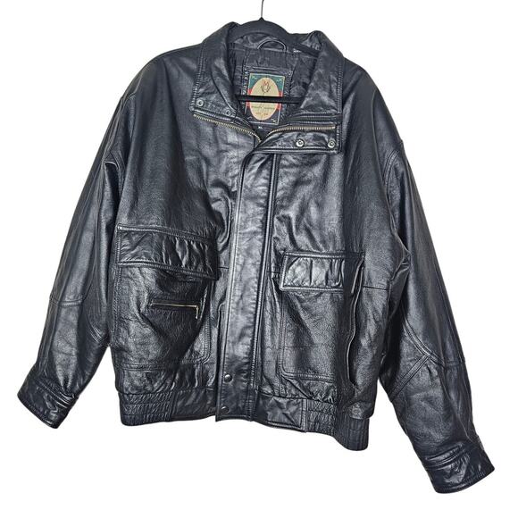 80s high neck real leather bomber jacket Vintage Leather Bomber